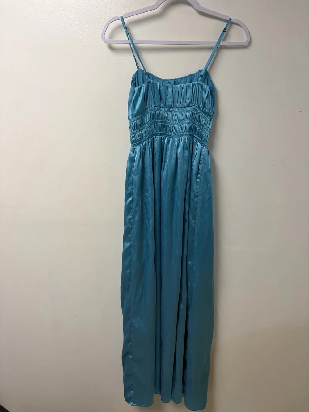 Abercrombie & Fitch Smocked Bodice Satin Maxi Dress‎ Blue Size Extra Small Tall
